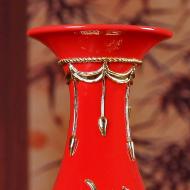 【龙凤呈祥玉壶春 】中国红漆线雕 结婚送礼陶瓷风水摆件 客厅酒柜架子工艺品 31cm