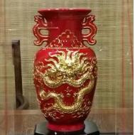 【双龙戏珠耳瓶】景德镇精品瓷器与漆线雕的完美结合！