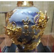 【双龙戏珠彩釉瓶】景德镇精品瓷器与漆线雕的完美结合！ 高35厘米