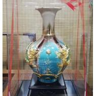 【双龙戏珠彩釉瓶】景德镇精品瓷器与漆线雕的完美结合！高端大气！ 高45厘米